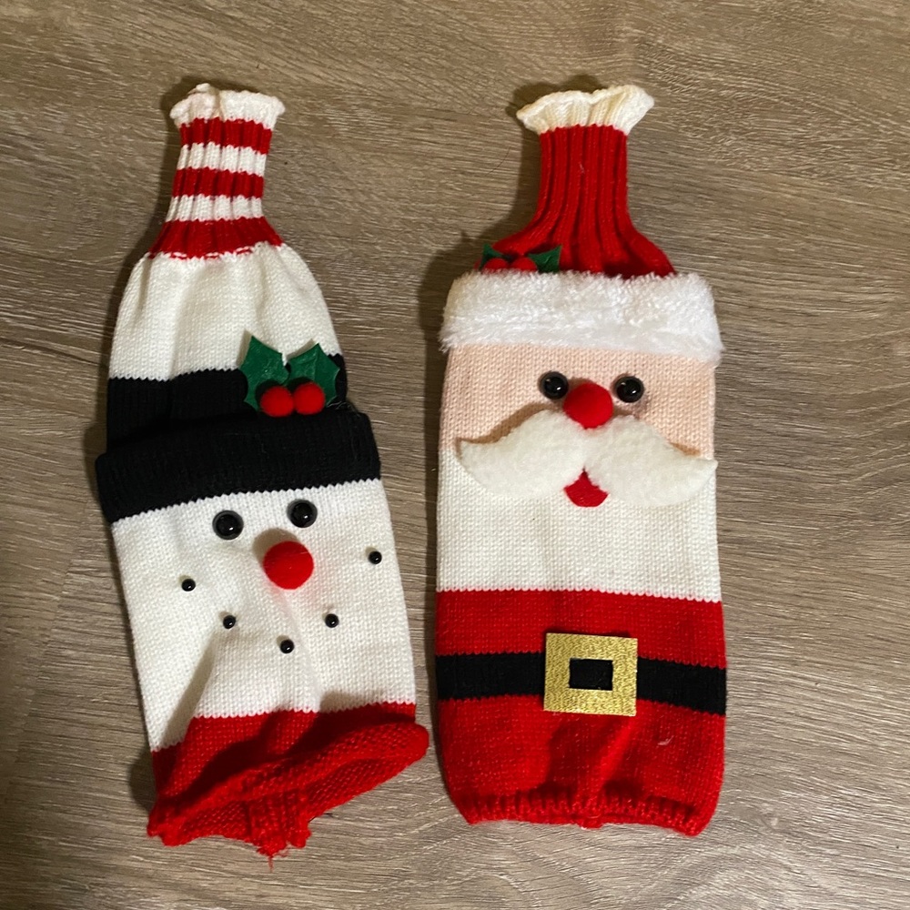 Santa Claus and Snowman Knitted Wine Bottle Cover